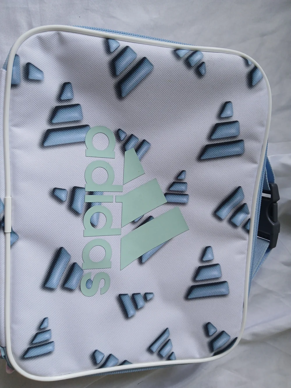 NWT ADIDAS LUNCH BOX BAG INSULATED LOGO 7 1/2 X 10 Baby Blue With Teal